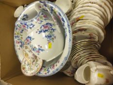 Three boxes of assorted china wares to include a Copeland Spode wash bowl and jug,