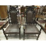 A pair of late 19th / early 20th Century hall chairs in the Carolean taste,