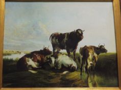 AFTER SIDNEY COOPER "Cattle in a landscape with cottage and cattle in background",