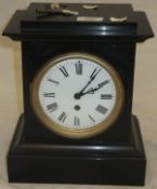 A Victorian slate cased mantel clock,