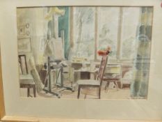 NADIA BENOIS (1896-1975) "My room at Barrow Elm", study of artist's studio, watercolour,