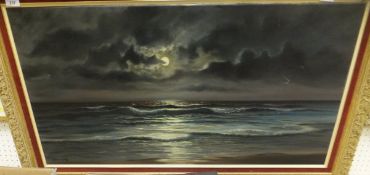 A BEARDSLEY "Moonlit seascape", oil on canvas,