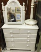 A modern Sheredon white wood chest of two short over three long drawers,