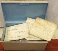 A tin trunk containing various 19th Century indentures