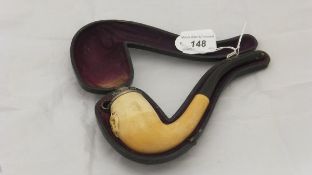 A circa 1900 Continental Meerschaum pipe with plated cover,