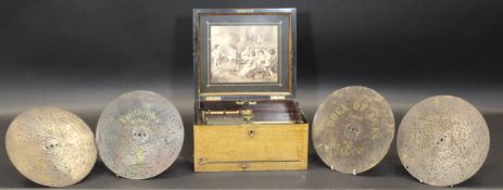 A Victorian walnut cased polyphon of plain form,