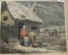 AFTER GEORGE MORLAND "9 breaking the ice", coloured engraving by J. R Smith Junior, published by I.