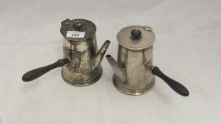 Two silver cafe au lait pots with turned wood handles (one by S & H Limited, Sheffield, 1922,