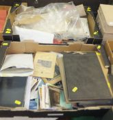 Two boxes of various old photograph albums, postcards, maps and other ephemera,