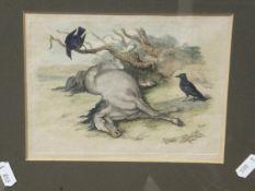 AFTER SAM HOWITT "Horse and two crows", engraving, unsigned, AFTER HANS HOLBEIN "Francis Russell,