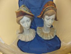 Two large Lladro porcelain busts "Columbine" and "Harlequin", No'd.