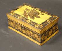 A Tunbridgeware sewing box, the domed top decorated with a floral spray within a floral border,