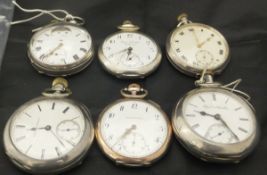 A collection of six gentleman's silver / white metal cased pocket watches
