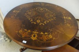 A modern marquetry inlaid walnut centre table in the Italianate style,