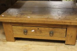 An Indian teak diamond cutter's table with single drawer,