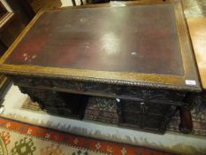 A Victorian Gothic style oak pedestal desk,