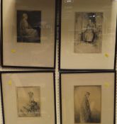 AFTER PERCY LANCASTER "Women", portrait studies, a collection of four black and white etchings,