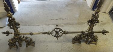 Two brass Andirons and uniting pole