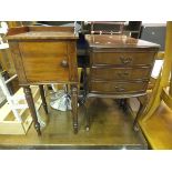 A mahogany pot cupboard with three quarter galleried top over cupboard door on turned legs,