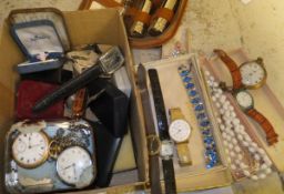 Two boxes of various watches, costume jewellery, etc,