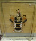A glass window panel with cut and painted armorial inscribed "Fortis Qui Prudens"