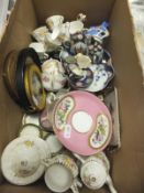A box containing a collection of miniature china wares and decorative wares, etc,
