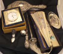 A quantity of various silver and plated wares to include a cut glass and silver mounted oval
