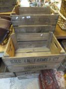 A collection of eleven vintage crates with various inscriptions including "G.H.C (N.