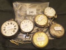 A collection of six various silver / white metal cased gentleman's pocket watches