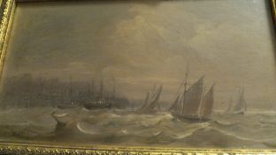 IN THE MANNER OF G S WALTERS "Stormy seas at Newlyn", oil on panel,