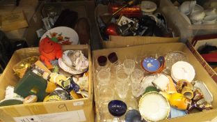 Five boxes of various miscellaneous glass and china wares, stationery boxes,