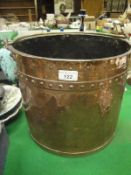 A Victorian studded copper coal bucket,