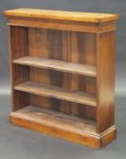 A burr walnut and cross-banded open bookcase in the Victorian manner, with three adjustable shelves,