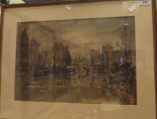 DAVID ROBERTSON "Malines", a river landscape with figures and town, pencil watercolour,