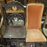 A 19th Century walnut framed nursing chair upholstered in terracotta fabric,