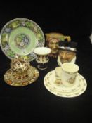 A collection of china and decorative wares to include Royal Crown Derby cups and saucers and a tea