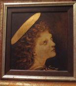 HELGA MARIA KUNST "A Saint with halo", head study, monochrome, oil on gilded panel,