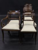 A set of ten similar Regency mahogany rope-twist bar back dining chairs with beige and oatmeal