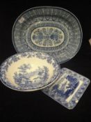 A late 19th / early 20th Century blue and white pottery meat platter,