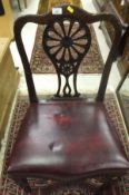 A 19th Century mahogany Hepplewhite style dining chair with pierced back splat and serpentine