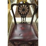 A 19th Century mahogany Hepplewhite style dining chair with pierced back splat and serpentine