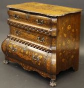 An 18th Century Dutch walnut and marquetry inlaid bombe chest,