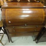 An Edwardian mahogany and inlaid cylinder top desk,
