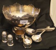 A collection of plated wares to include a silver plated presentation bowl,