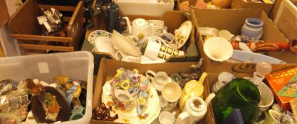 Five boxes of various miscellaneous china, including jugs, Wedgwood Jasperware vase,