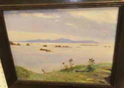 F D B "The Paps of Jura, painted from Isla", coastal lanscape, oil on board,