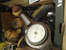 A box of various treen ware to include ebony dressing table wares,