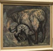 CHARLES WHITE "Cow with suckling calf", oil on canvas,