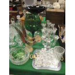 A large collection of cut glass and other glassware to include a Venetian style mirrored glass tray