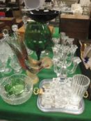 A large collection of cut glass and other glassware to include a Venetian style mirrored glass tray